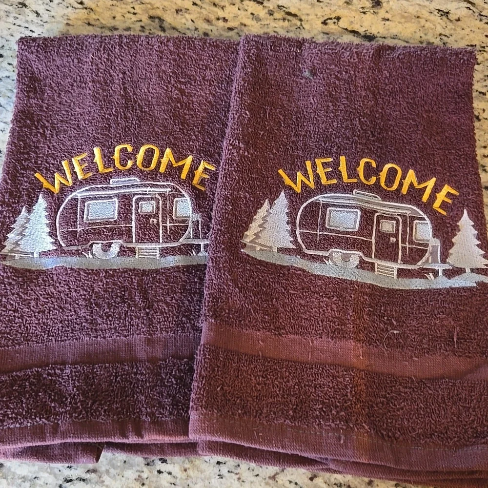 Welcome Embroidered Hand Towels - Dark Brown
